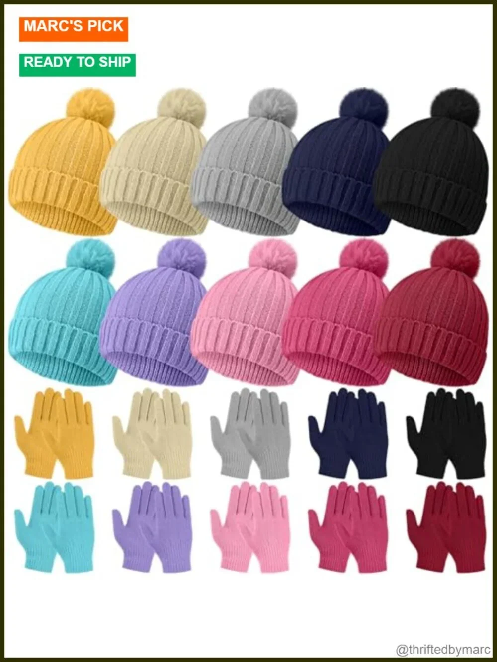 Kids Winter Hat and Gloves Set Knit Beanie with Pompom Full Fingers Unisex Ski